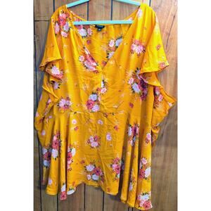Torrid Womens Shirt Plus Size‎ 6 6X Babydoll Top Short Sleeves Floral Gold Pink